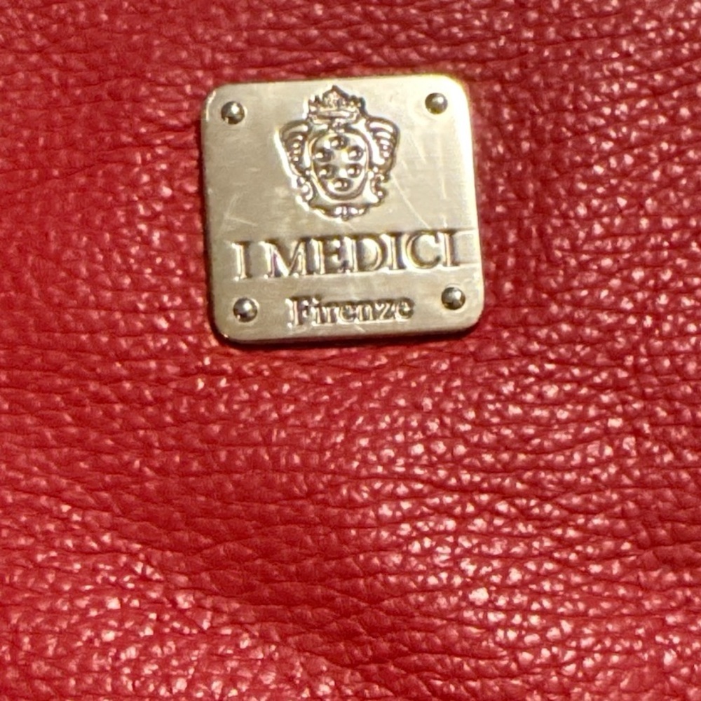 Red and Tan Leather Structured Shoulder Bag with Handles - Picture 13 of 13